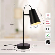 Size and certifications of Sleek Cut Cone Desk Lamp in Vibrant Colors - Modern Elegance 130-03664