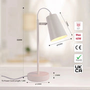 Size and certifications of Sleek Cut Cone Desk Lamp in Vibrant Colors - Modern Elegance 130-03666