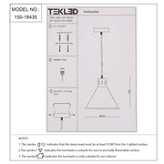 Technical specs of  Sleek Industrial Cone Pendant Light 150-18435