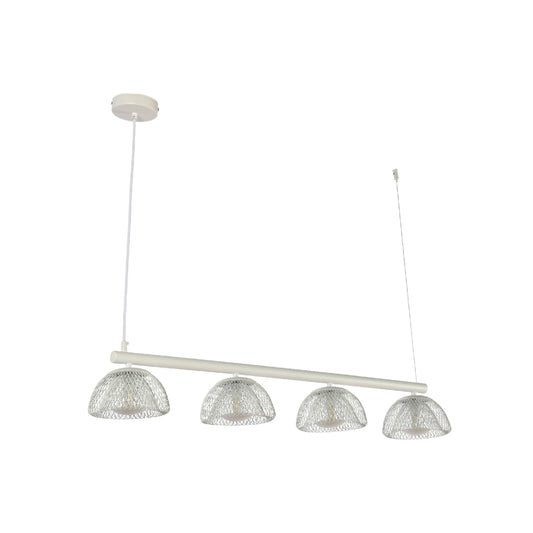 Современная люстра в белой сетчатой оболочке, идеальная для зоны отдыха в стиле минимализма.