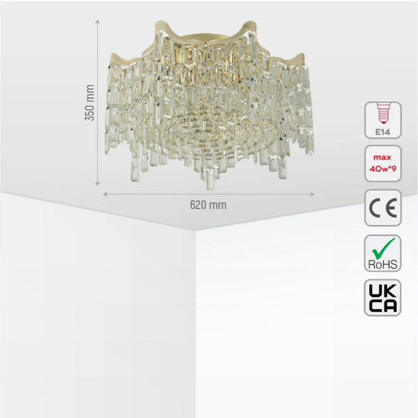 Size and tech specs of Star Crystal Flush Chandelier Ceiling Light | TEKLED 159-18057