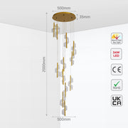 Современная LED люстра в форме спирали для лестницы, создающая эффектный акцент в интерьере с современным стилем.