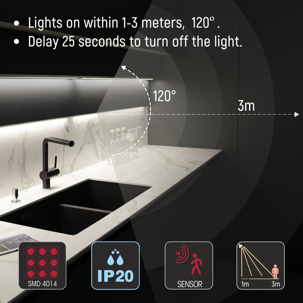 Сенсорный LED-светильник для шкафа с аккумулятором, идеально подходит для кухни в современном интерьере.