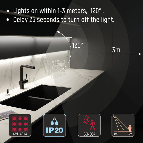 Сенсорный LED-светильник для шкафа с аккумулятором, идеально подходит для кухни в современном интерьере.