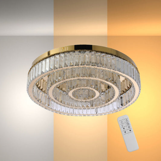 Тройная кольцевая хрустальная люстра для потолка, идеальна для современных гостиных, управляется с пульта и имеет три цвета освещения.