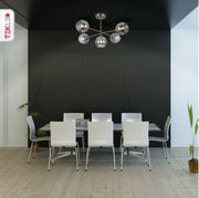 Clear Glass Dome Antique Brass Semi Flush Ceiling Light 5Xe27 in indoor setting dining table top