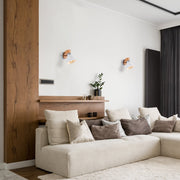 White Wood Metal Funnel Wall Light E14 in indoor setting double at living room