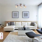 White Metal Wood Funnel Semi Flush Ceiling Light 3Xe14 in indoor setting living room usage