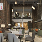 Black cord spider chandelier with 6xe27 fitting in indoor setting cafe restaurent