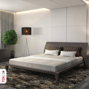Full body view and dimensions of tripod white drum floor lamp with e27 fitting