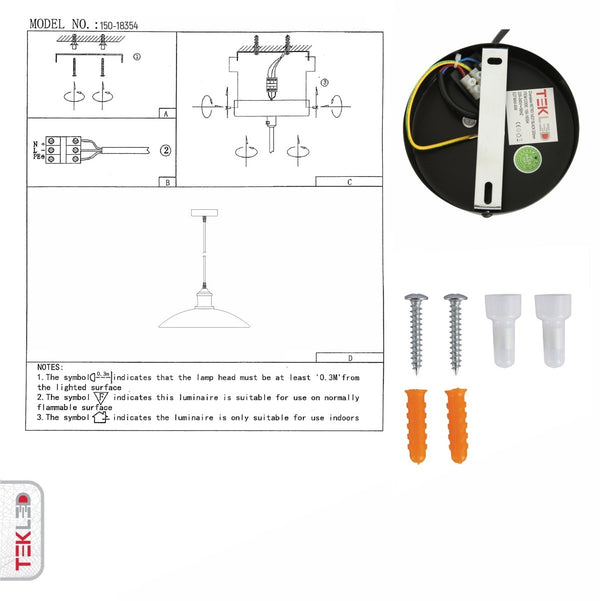 User manual for Black Flat Dome Industrial Metal Ceiling Pendant Light with E27 Fitting | TEKLED 150-18354