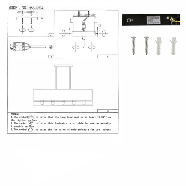 User manual for Black Metal Cuboid Kitchen Island Chandelier Ceiling Light with 5xE27 | TEKLED 156-19534