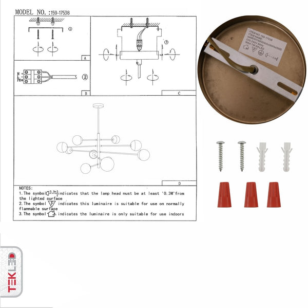 User manual for Opal Globe Glass Gold Metal Body Modern Nordic Chandelier with 10xG9 Fittings | TEKLED 159-17538