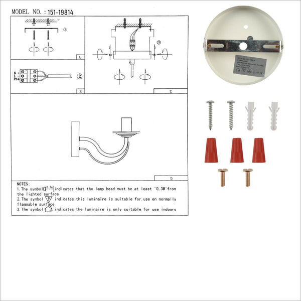 User manual for White Rice Metal Wall Light with E14 Fitting | TEKLED 151-19814