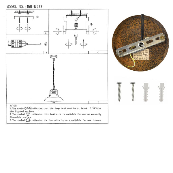 User manual for Rusty Brown Metal Step Pendant Ceiling Light with E27 | TEKLED 150-17932