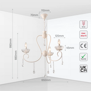 Size and tech specs of Versailles Elegance Crystal Swan Chandelier Ceiling Light | TEKLED 159-17968