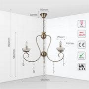 Size and tech specs of Versailles Elegance Crystal Swan Chandelier Ceiling Light | TEKLED 159-17971